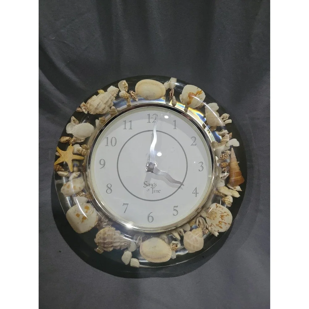 Sands of Time Lucite Wall Clock Sea Shell Seashell Coastal Analog Battery 8